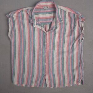 Orvis Classic Women's‎ Striped Button Down Sleeveless Top Large Linen Blend